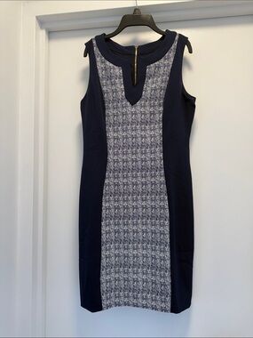 NWT!! TAHARI Navy Sleeveless Tweed-Front Sheath Dress SZ 6